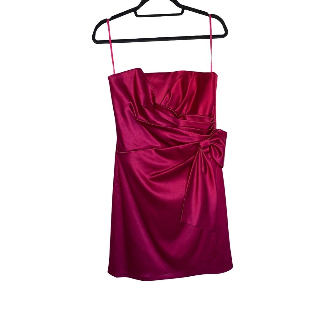 White House Black Market Women's Red Satin Draped Strapless Cocktail Gown Sz 10